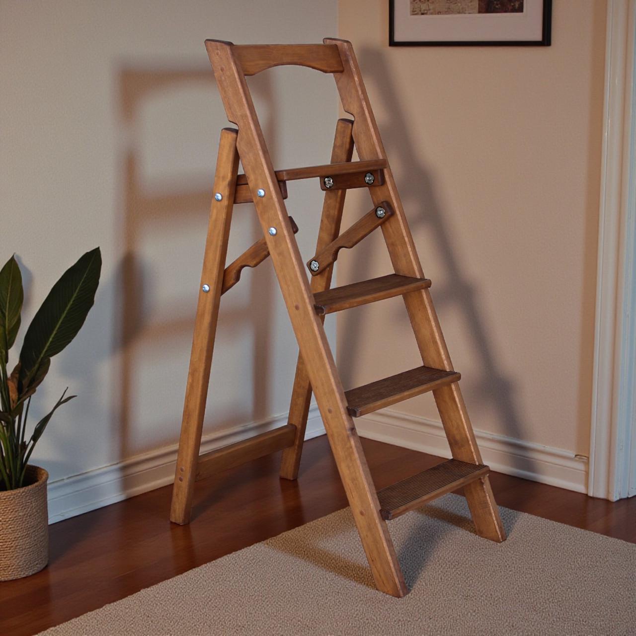 Стремянка-лестница деревянная Студія Дерева Вільха ЧМ бытовая 4 ступеньки Орех темный (31002890)