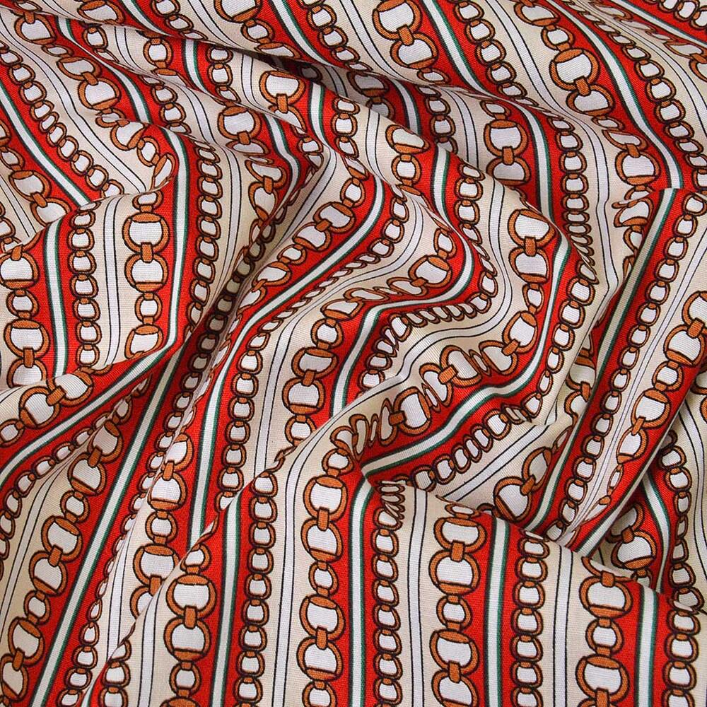 Ткань поплин стрейч браслет Геометрия Красный/Беж (15846)