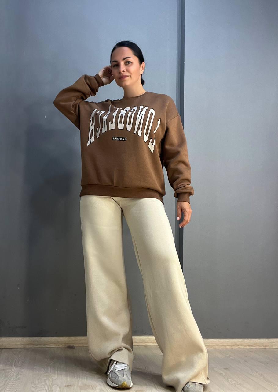 Костюм жіночий QUZEN 388-488 світшот брюки палаццо широкі на флісі S Коричневий (2850) - фото 1 Костюм жіночий QUZEN 388-488 світшот брюки палаццо широкі на флісі S Коричневий (2850) - фото 1