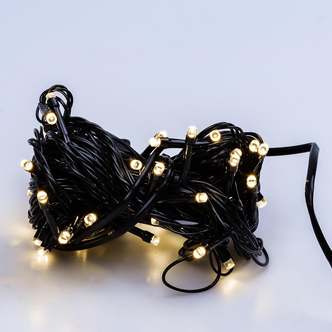 Гирлянда нить 6 м на 100 LED лампочек светодиодная черный провод 8 режимов работы Желтый