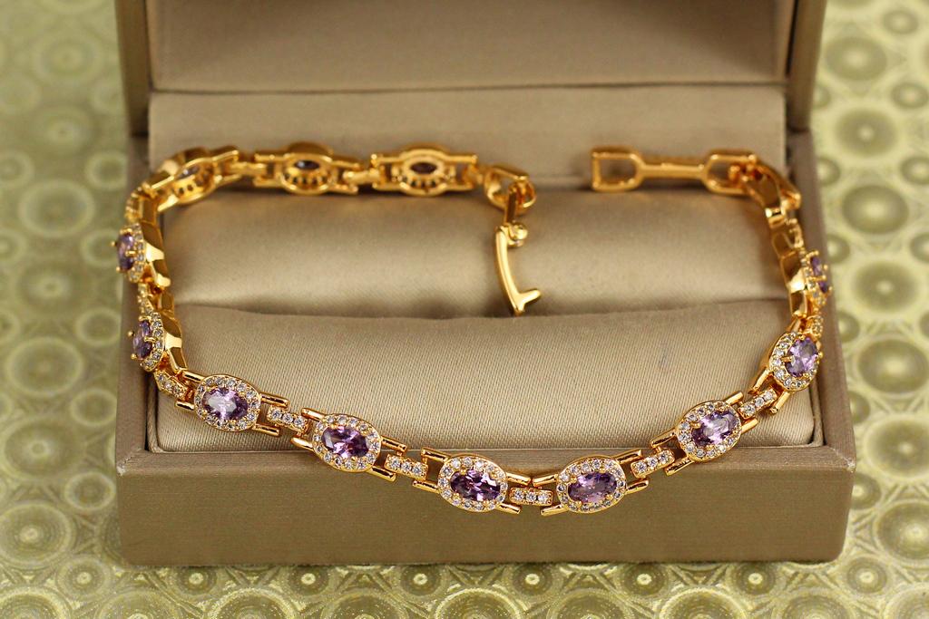 Браслет Xuping Jewelry Мозаика с фиолетовыми камнями 19 см 6 мм Золотистый