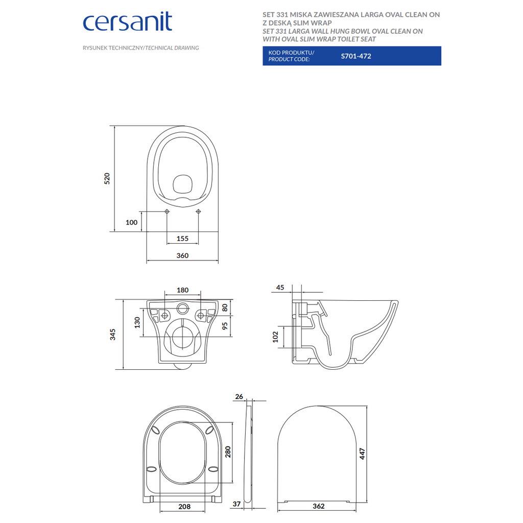 Унітаз підвісний Cersanit Larga СетВ331 S701-472 безобідковий із сидінням з мікроліфтом (234176) - фото 4 Унітаз підвісний Cersanit Larga СетВ331 S701-472 безобідковий із сидінням з мікроліфтом (234176) - фото 4