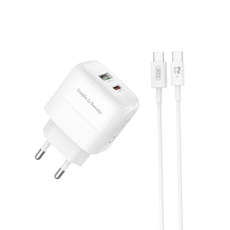 Сетевое зарядное устройство XO L137 PD20W/QC18W 1USB-A+1USB-C Type-C кабель Белый (XO-L137+C)