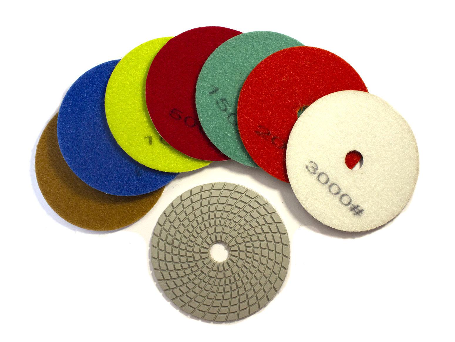 Набор алмазных гибких шлифовальных кругов Ракушек Зерно на выбор D-125 мм 7 шт. Набор алмазных гибких шлифовальных кругов Ракушек Зерно на выбор D-125 мм 7 шт.