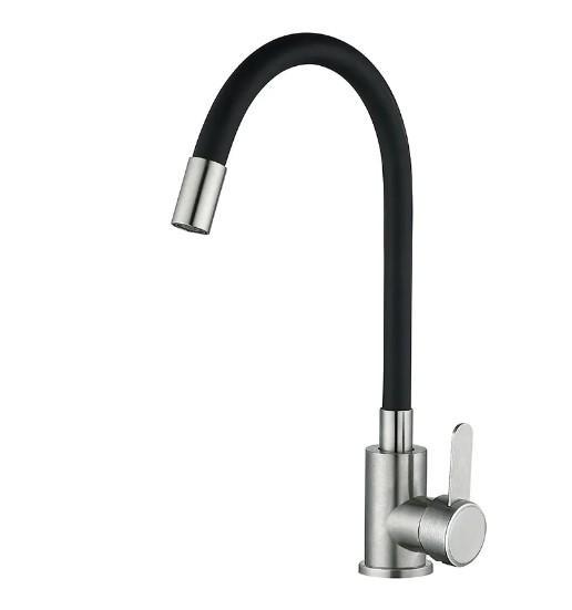 Смеситель для кухни MIXXUS FAN-011 с черным гибким изливом Refl Black (MI6105)