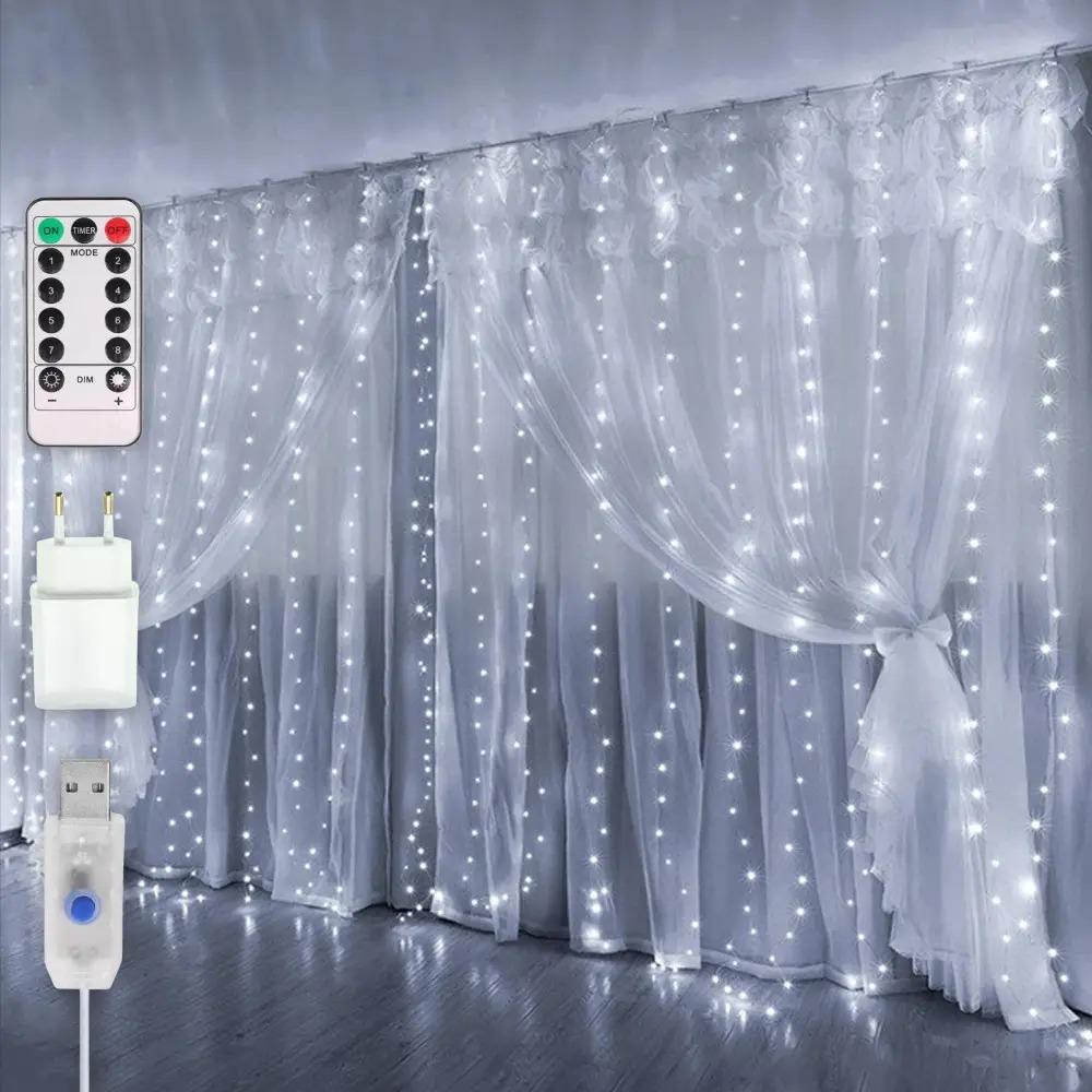Гирлянда-штора Роса с пультом ДУ от USB и сети 220V 400 LED 8 режимов и статический IP44 3x2 м Белый Гирлянда-штора Роса с пультом ДУ от USB и сети 220V 400 LED 8 режимов и статический IP44 3x2 м Белый
