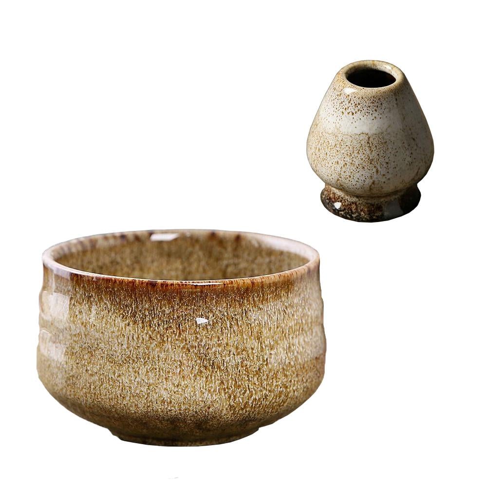 Комплект чаша Чаван/Тяван керамическая для приготовления чая матча с подставкой Кусенаоши для венчика часен Песочный (KC06SG)