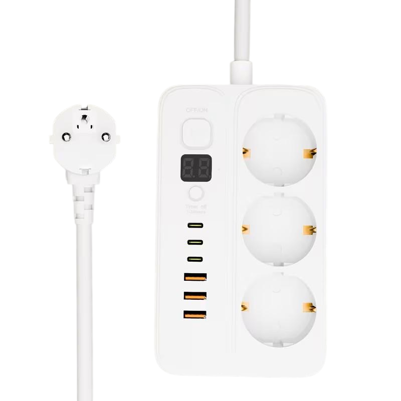Сетевой фильтр-удлинитель с таймером 1–24 ч 1,5 м 3 розетки/3 USB/3 Type-C (2948086676)