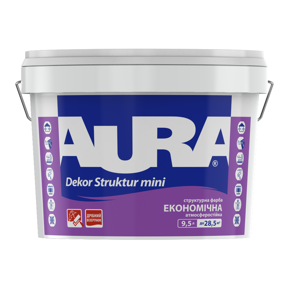 Фарба декоративна для стін Aura Dekor Struktur mini акрилова матова база A 9,5 л Білий (1808346352)