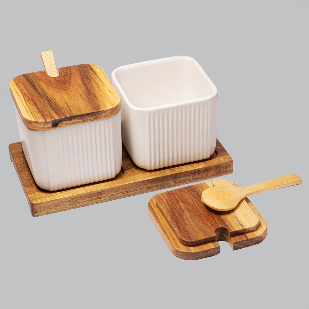 Набір ваз для цукру/солі/кави/чаю з кришечками та ложками 2 шт. Білий (ST0392) - фото 3 Набір ваз для цукру/солі/кави/чаю з кришечками та ложками 2 шт. Білий (ST0392) - фото 3