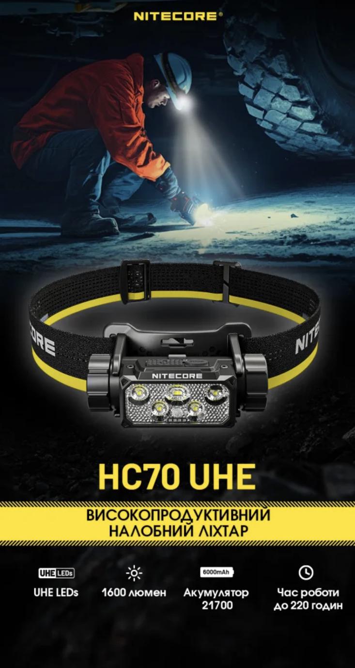 Ліхтар налобний Nitecore HC70 UHE USB Type-C (28436326) - фото 8 Ліхтар налобний Nitecore HC70 UHE USB Type-C (28436326) - фото 8