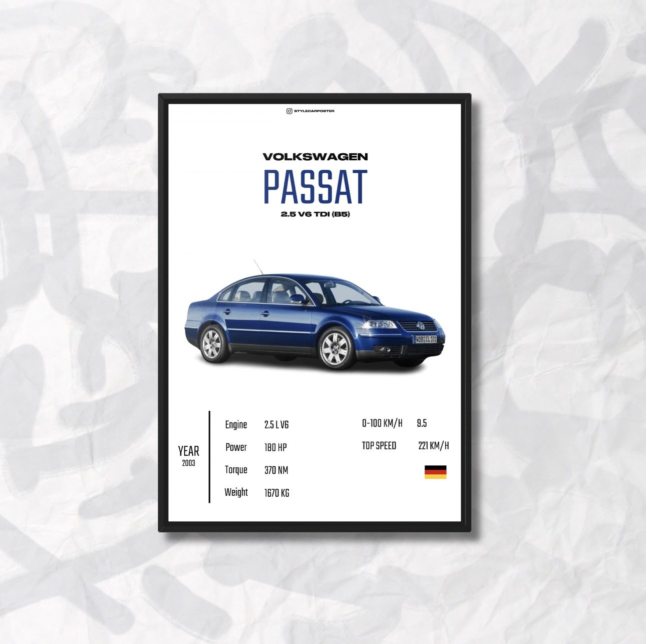 Картина с авто Volkswagen Passat B5 дизайн Ultimate Drive А5 210х148 мм (VW0019)