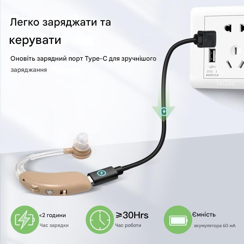 Слуховой аппарат аккумуляторный с цифровым чипом и зарядным устройством (55288) - фото 8