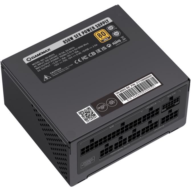 Блок питания SFX GameMax GS-850G мощностью 850 Вт с 92-мм вентилятором в черном корпусе Блок питания SFX GameMax GS-850G мощностью 850 Вт с 92-мм вентилятором в черном корпусе