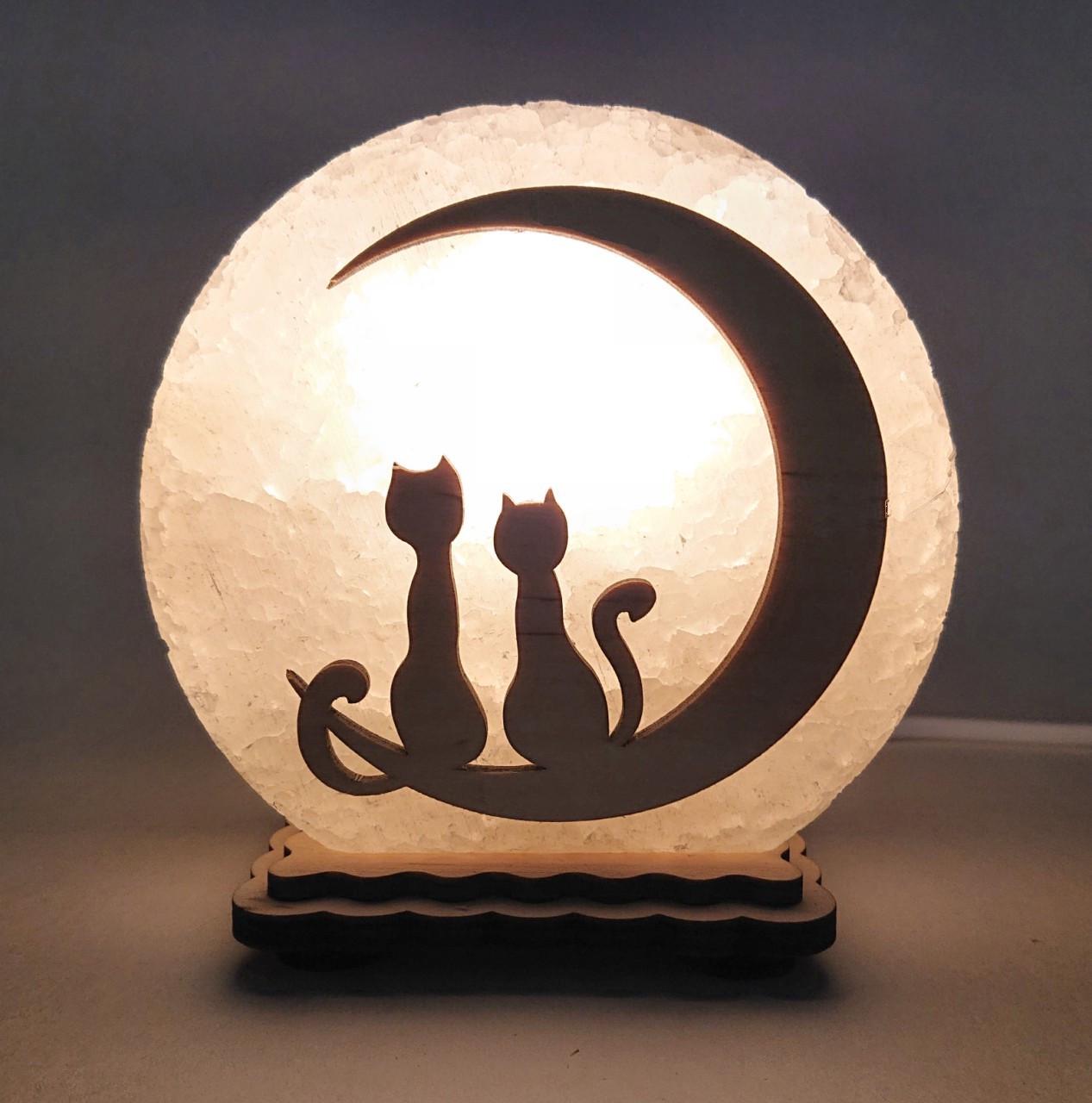 Соляной светильник Коты на Луне (KM-00008-y)