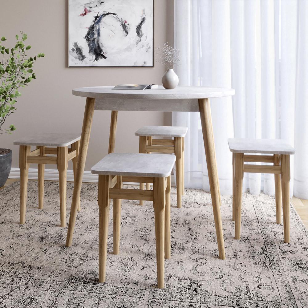 Стіл круглий та 4 табурети обідній для кухні Маямі-1 кромка ПВХ 0,45 мм Бетон (Lion-041222)