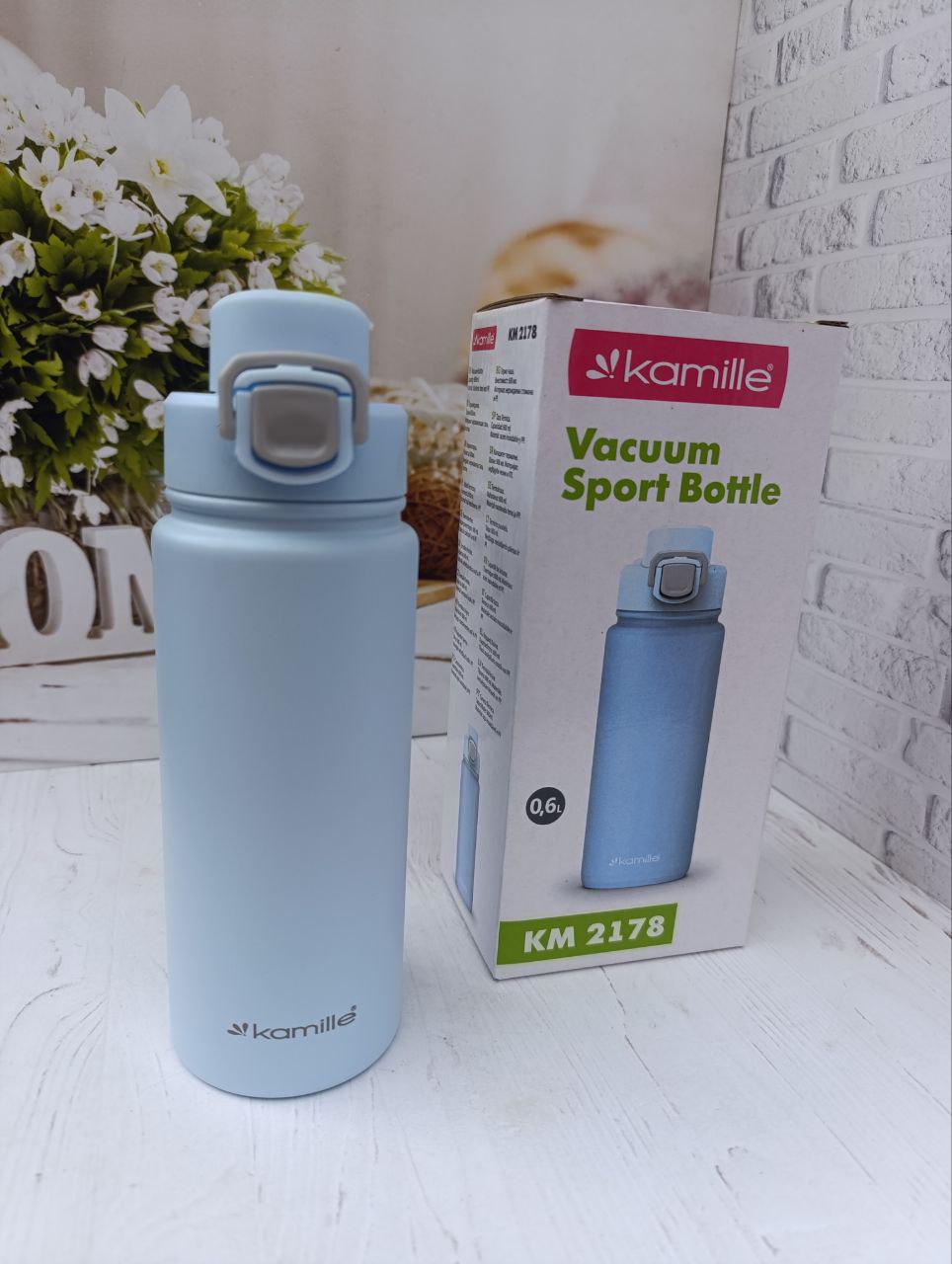 Термопляшка Kamille KM-2178 з нержавіючої сталі 600 мл Блакитний (KM-2178)