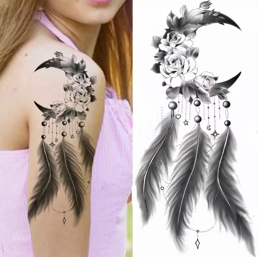 Тату тимчасове водостійке 3D велике Ловець снів три пера FF-111 18х9 см (4419568) - фото 2