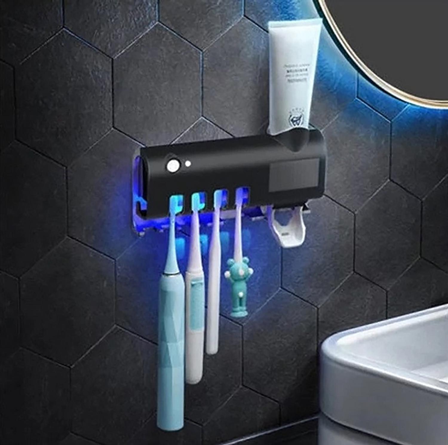 Держатель для зубных щеток Multi-function Toothbrush Sterilizer UV на 4 секции с дозатором Черный (20631419) - фото 6