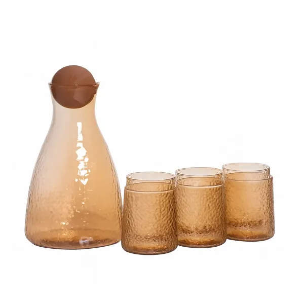 Набор для напитков графин с бамбуковой крышкой и стаканов 6 шт. Коричневый