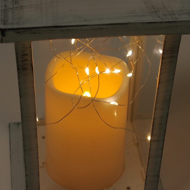 Свічник-ліхтар зі свічкою LED і гірляндою Біло-чорний (OR-PL6020-2) - фото 3