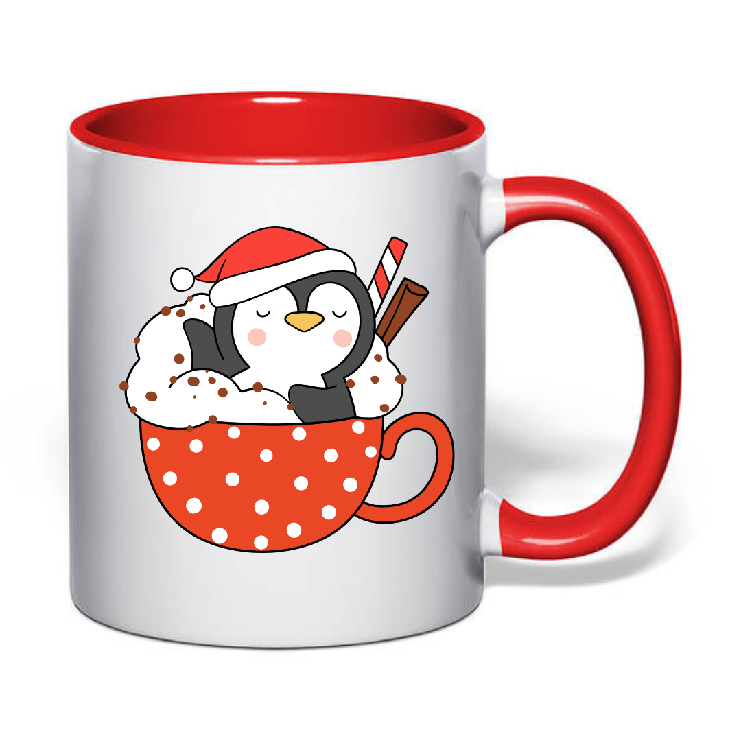 Чашка с принтом Пингвин 330 мл Белый с красным (001145)