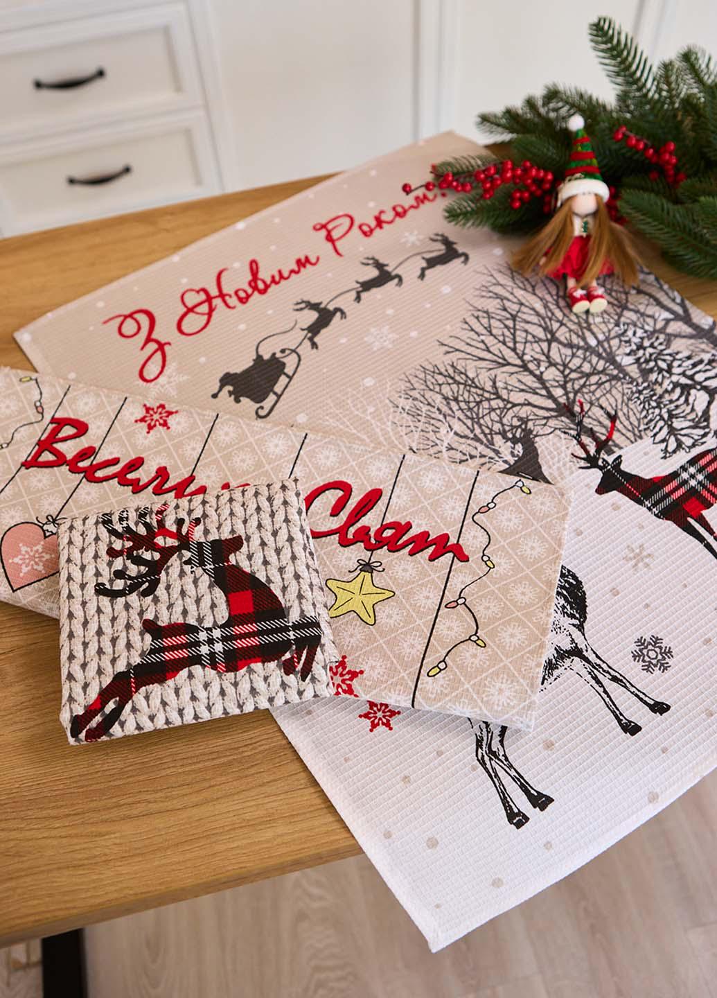 Набір новорічний вафельних рушників в коробочці Щасливого Різдва 60х47 см 3 шт. - фото 6