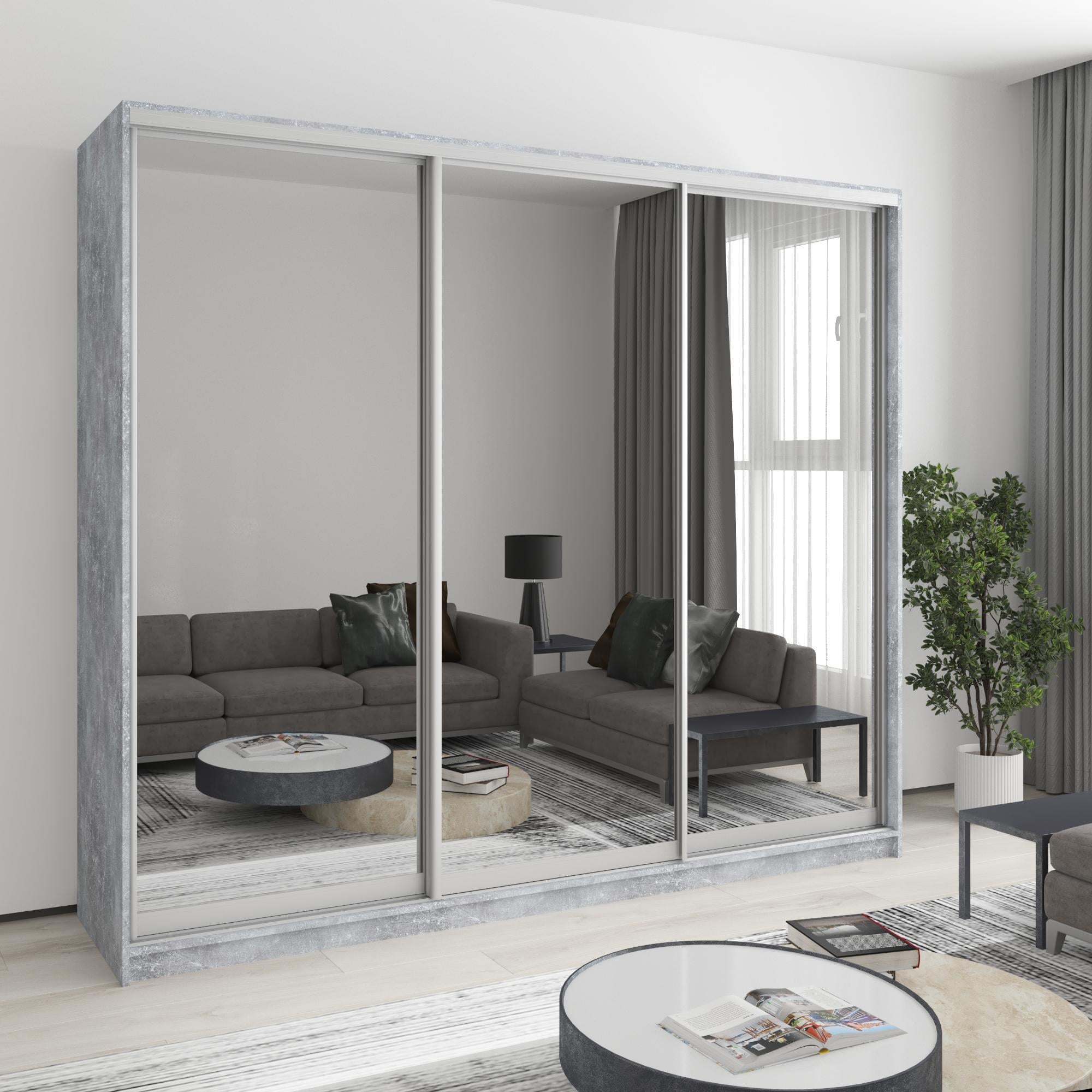 Шкаф-купе трехдверный MebelStar Уни AL 3 Зеркала 240x60x210 см Бетон (MBS-3134)