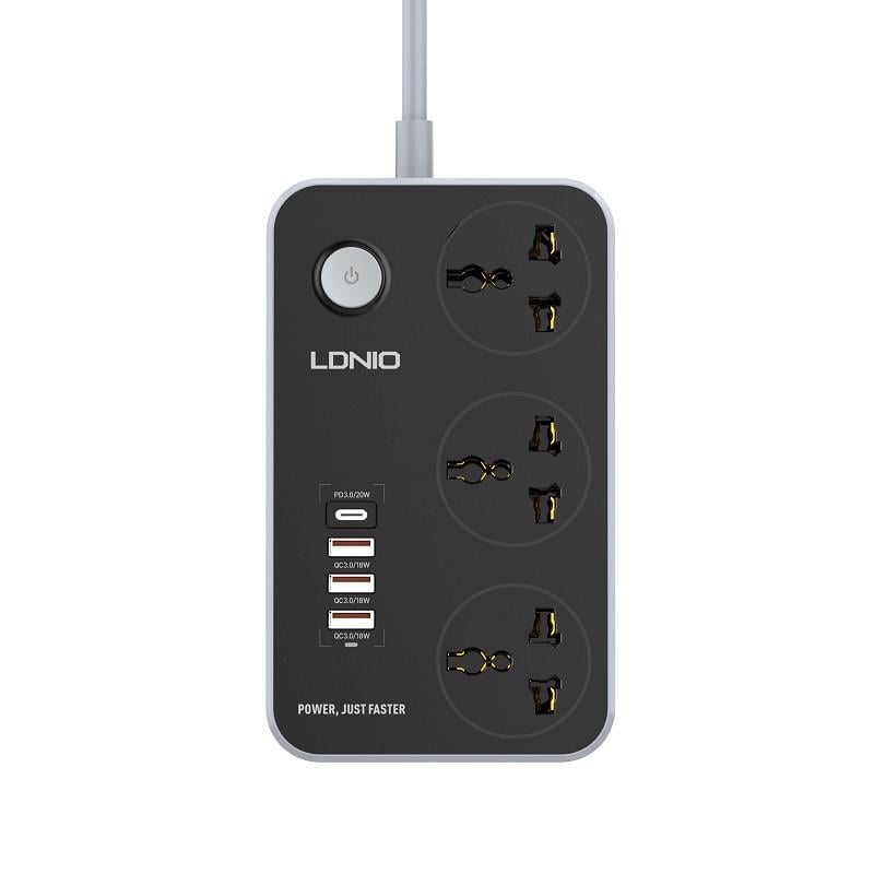 Удлинитель LDNIO SC3412 3 розетки, 3USB-1Type-C, 3A, 38W, 2 м, черно-белый Удлинитель LDNIO SC3412 3 розетки, 3USB-1Type-C, 3A, 38W, 2 м, черно-белый