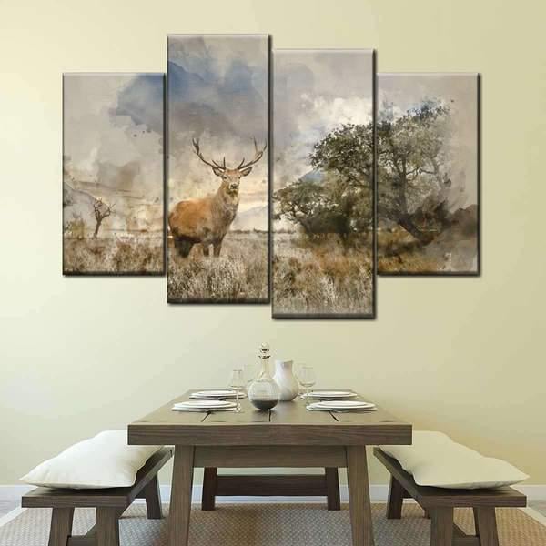 Модульная картина KIL Art Олень на рассвете из четырех частей 129x90 см (M4_L_134)