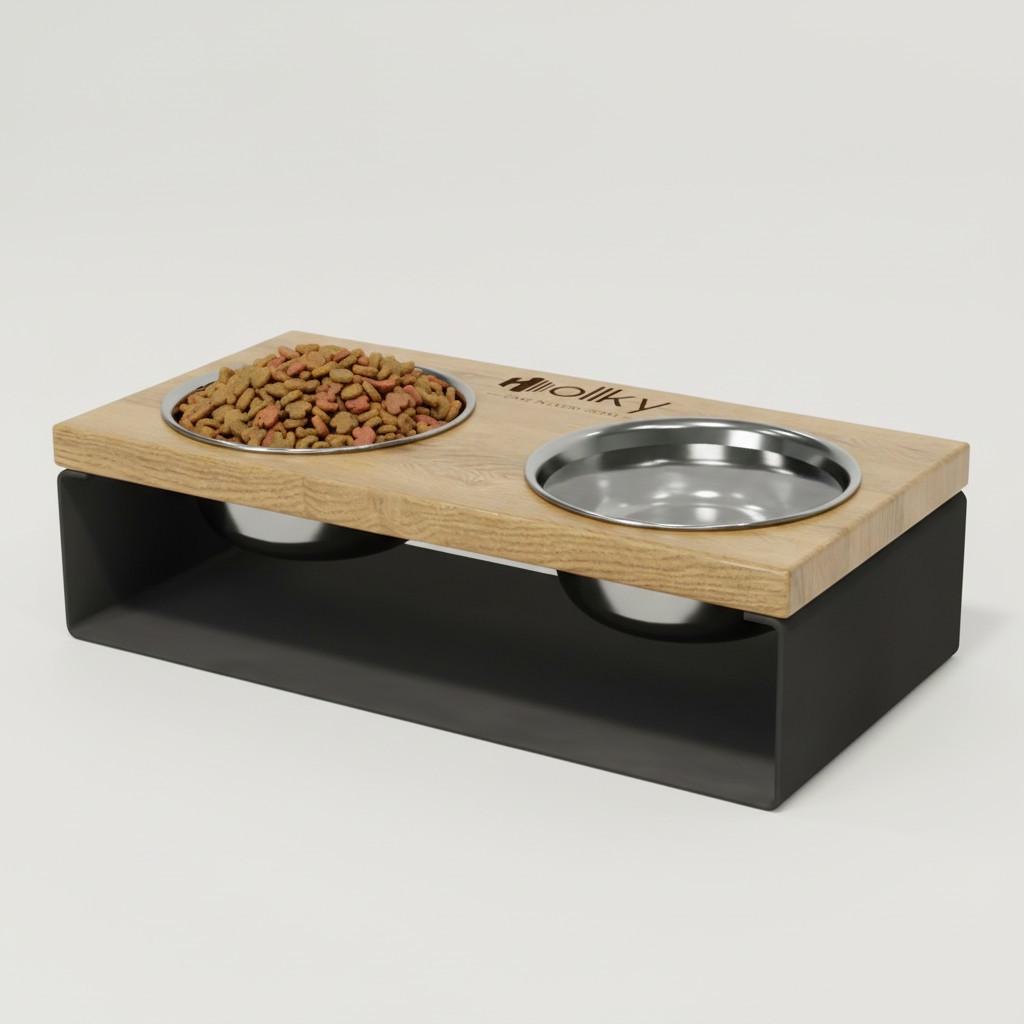 Миски на подставке из цельного металлического листа для собак и котов Hollky SteelWood S 2х0,45 л (SWS-36188-GRNT) - фото 2