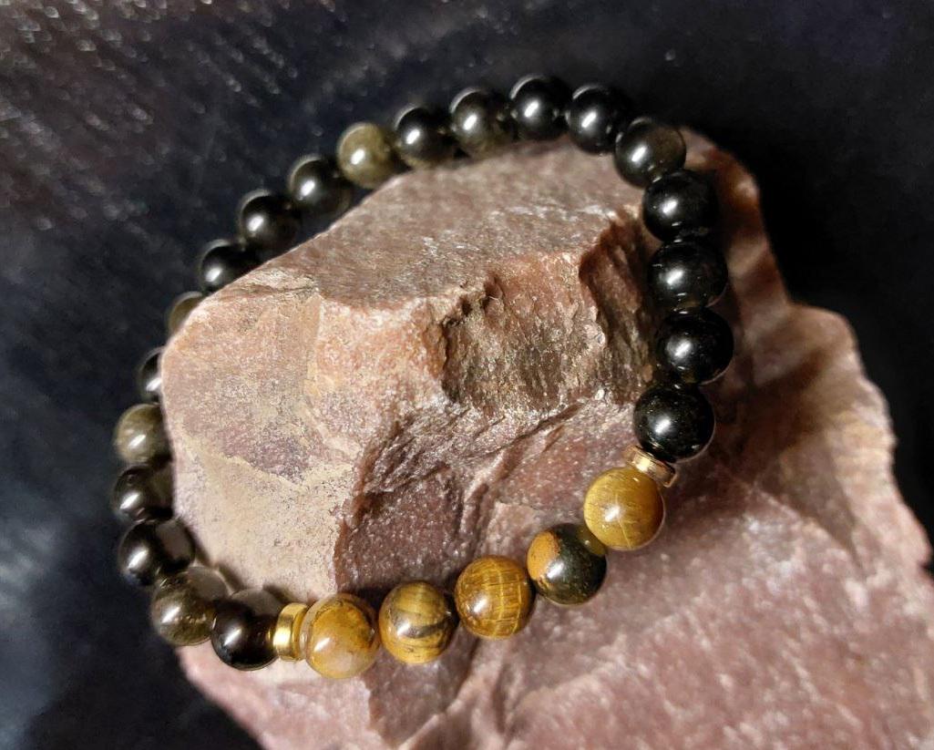 Браслет LITAURS из натурального камня d8мм обсидиан/тигровый глаз L 18-21 см (250212-1) - фото 5 Браслет LITAURS из натурального камня d8мм обсидиан/тигровый глаз L 18-21 см (250212-1) - фото 5