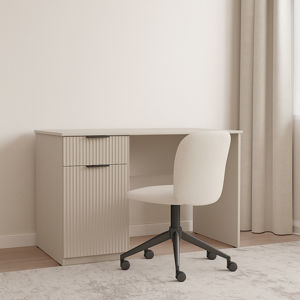 Стол письменный СП3 1Я1Д SENAM 750х1100х600 мм корпус ДСП Кашемир фасад МДФ краска NCS S 2002-Y50R Шелк мат фрезеровка Плаше Грос