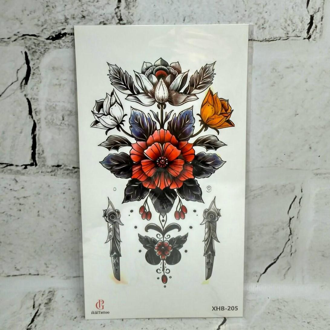 Тату временное Цветы лист 11,5x21 см (XHB-205)