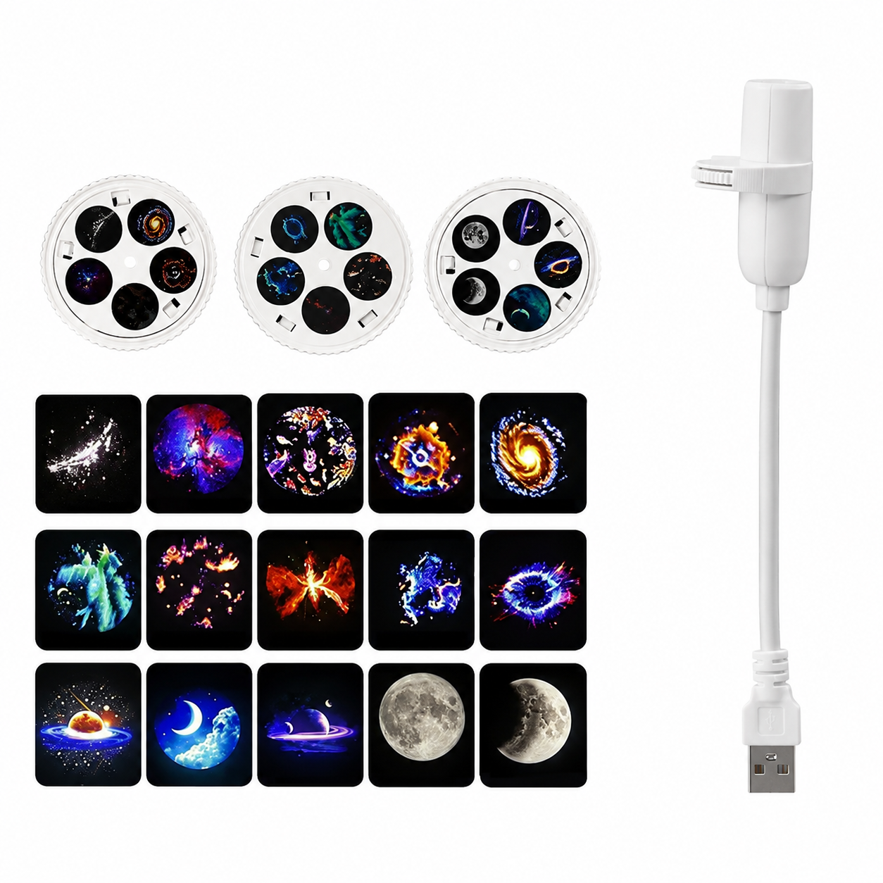 Ночник USB-проектор ALed и 15 сменных слайдов Планеты/Космос Белый (35957959)