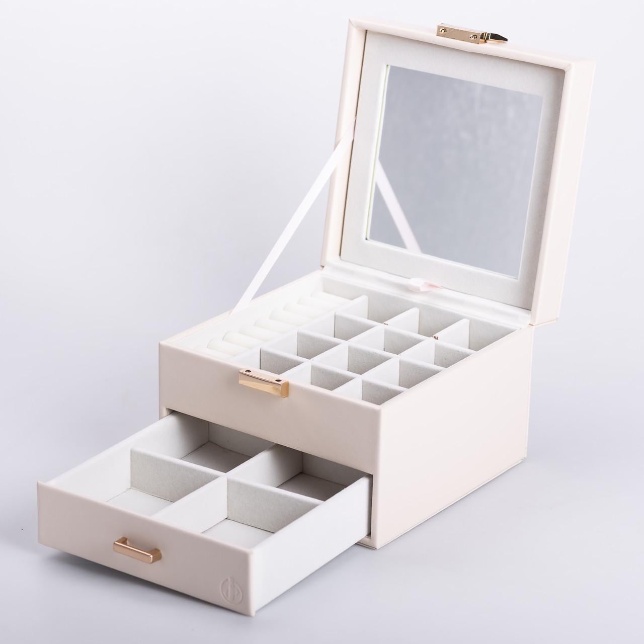 Шкатулка для украшений из эко кожи 2 яруса для ювелирных изделий (6657)