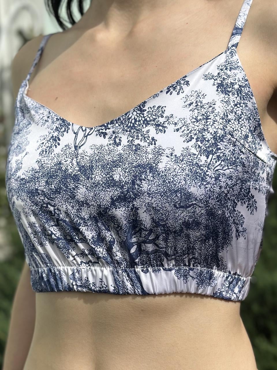 Топ женский на резинке Maybel из шелка Диор 3XL Белый/Синий (2661954829)