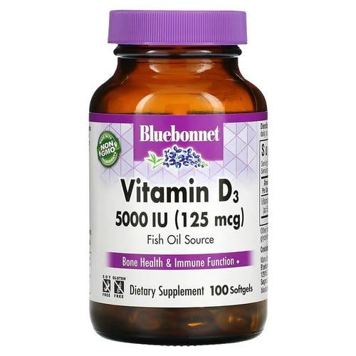 Витамин D Bluebonnet Vitamin D3 125 mcg 5,000 IU 100 Softgels (BLB-00321)