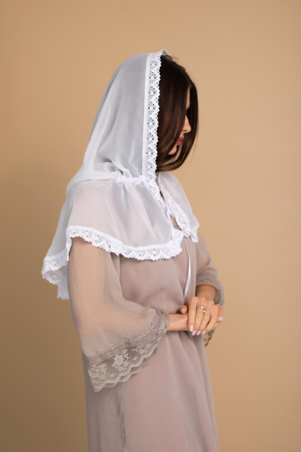 Палантин для храма на голову 80x120 см Белый (п019) - фото 2 Палантин для храма на голову 80x120 см Белый (п019) - фото 2