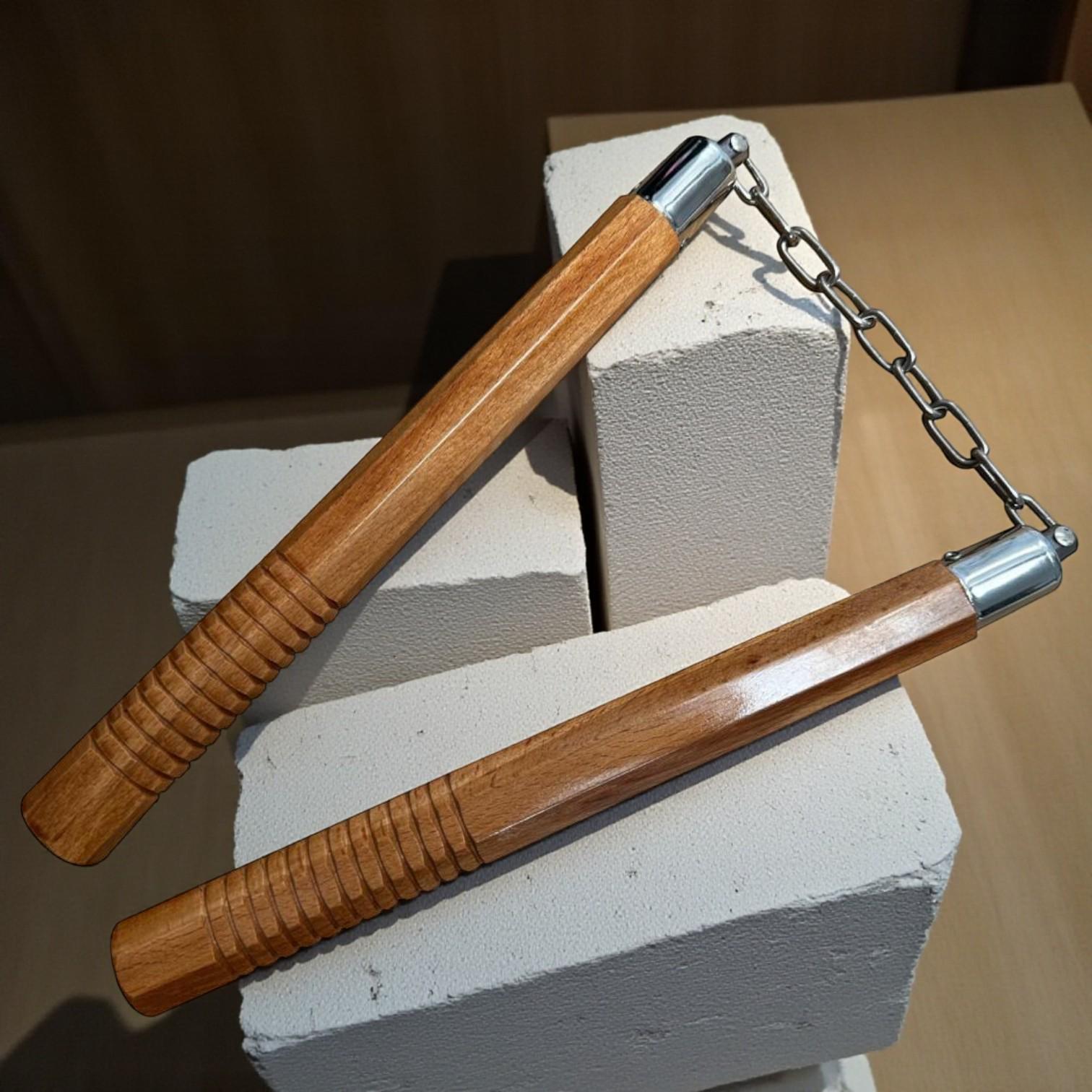 Нунчаки тренувальні дерев'яні Univerza на ланцюгу з дуба Коричневий - фото 3