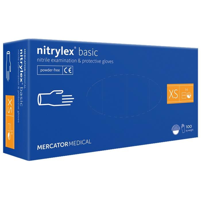 Перчатки нитриловые Mercator Nitrylex Basic неопудренные XS 100 шт. Blue