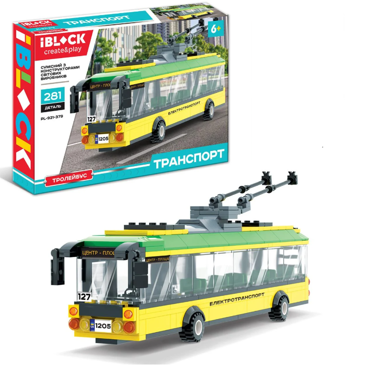 Конструктор Iblock TZP192 тролейбус 37,5x25,5x6 см 281 ел. (PL-921-379)