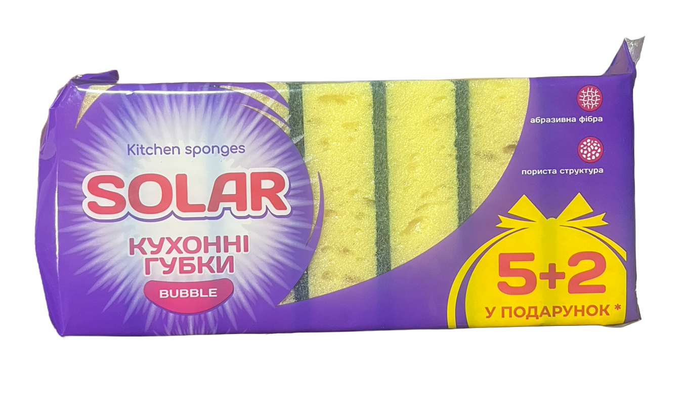 Губка кухонна Solar Bubble з абразивною фіброю 90×60×30 мм 7 шт. (130986) Губка кухонна Solar Bubble з абразивною фіброю 90×60×30 мм 7 шт. (130986)