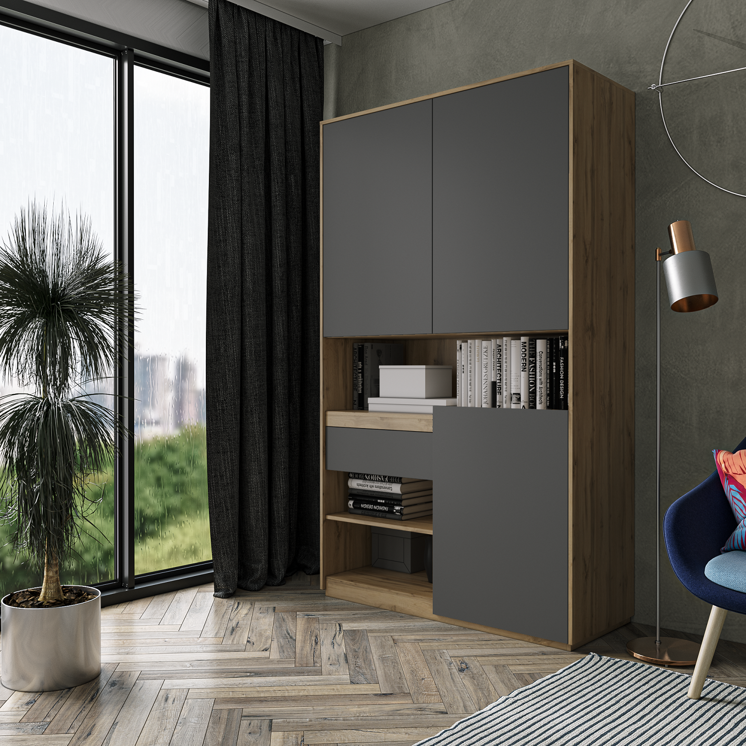 Шкаф для книг и документов Moreli RS/1. фурнитура Blum Ш1242/В2100/Г500 Дуб аппалачи/Антрацит