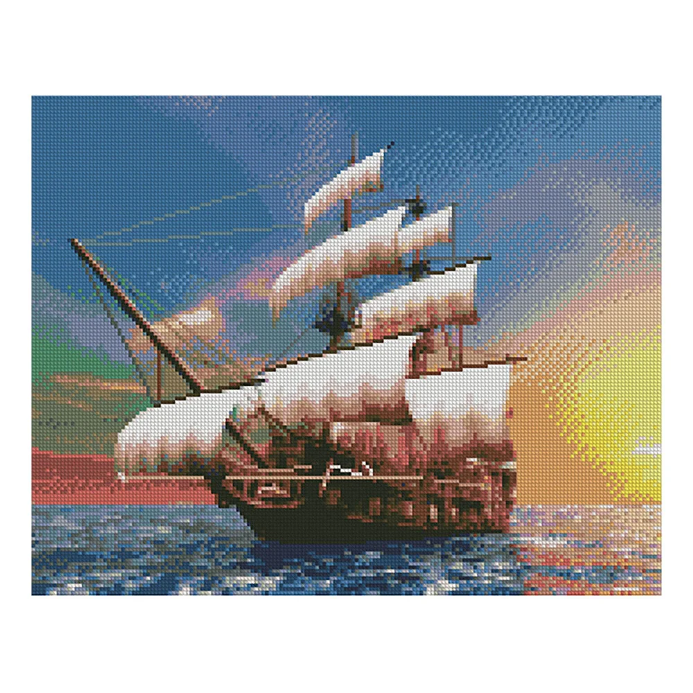 Алмазная мозаика Strateg Корабли Парусник на западе 40х50 см холст на подрамнике (FA10193-mt)