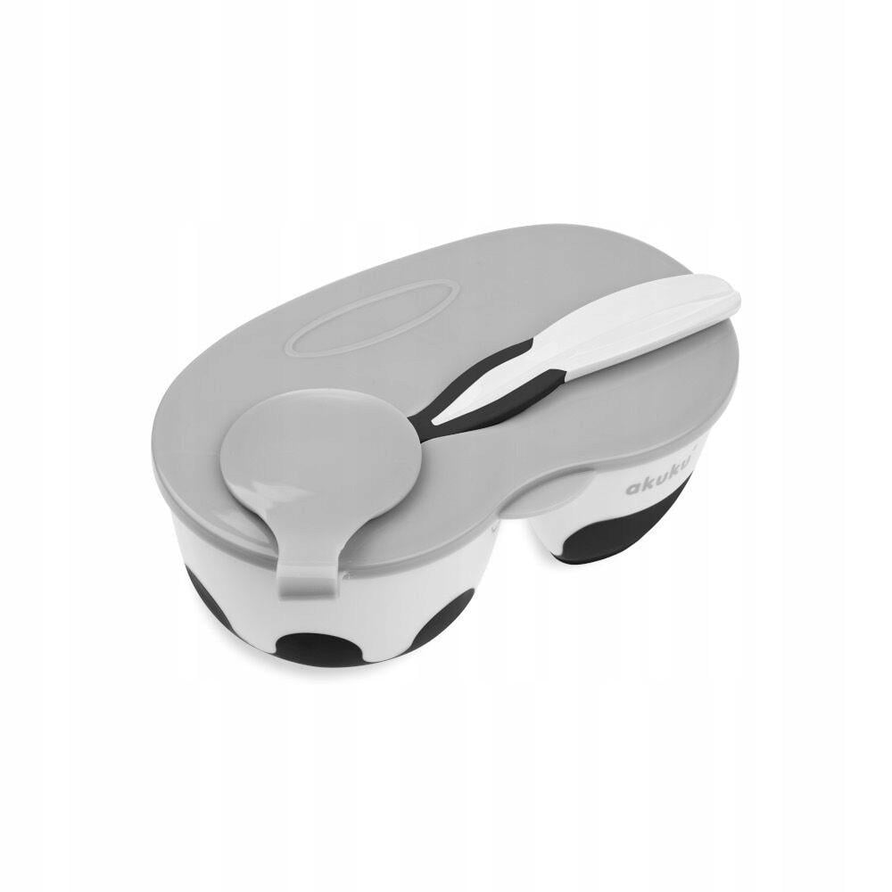 Тарелка-контейнер детская Akuku с крышкой и ложкой Серый (A0428)