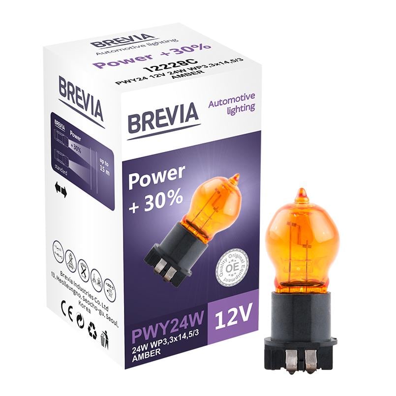 Лампа галогеновая Brevia PWY24W 12V 24W WP3,3x14,5/4 Amber Power +30% CP (12228C)
