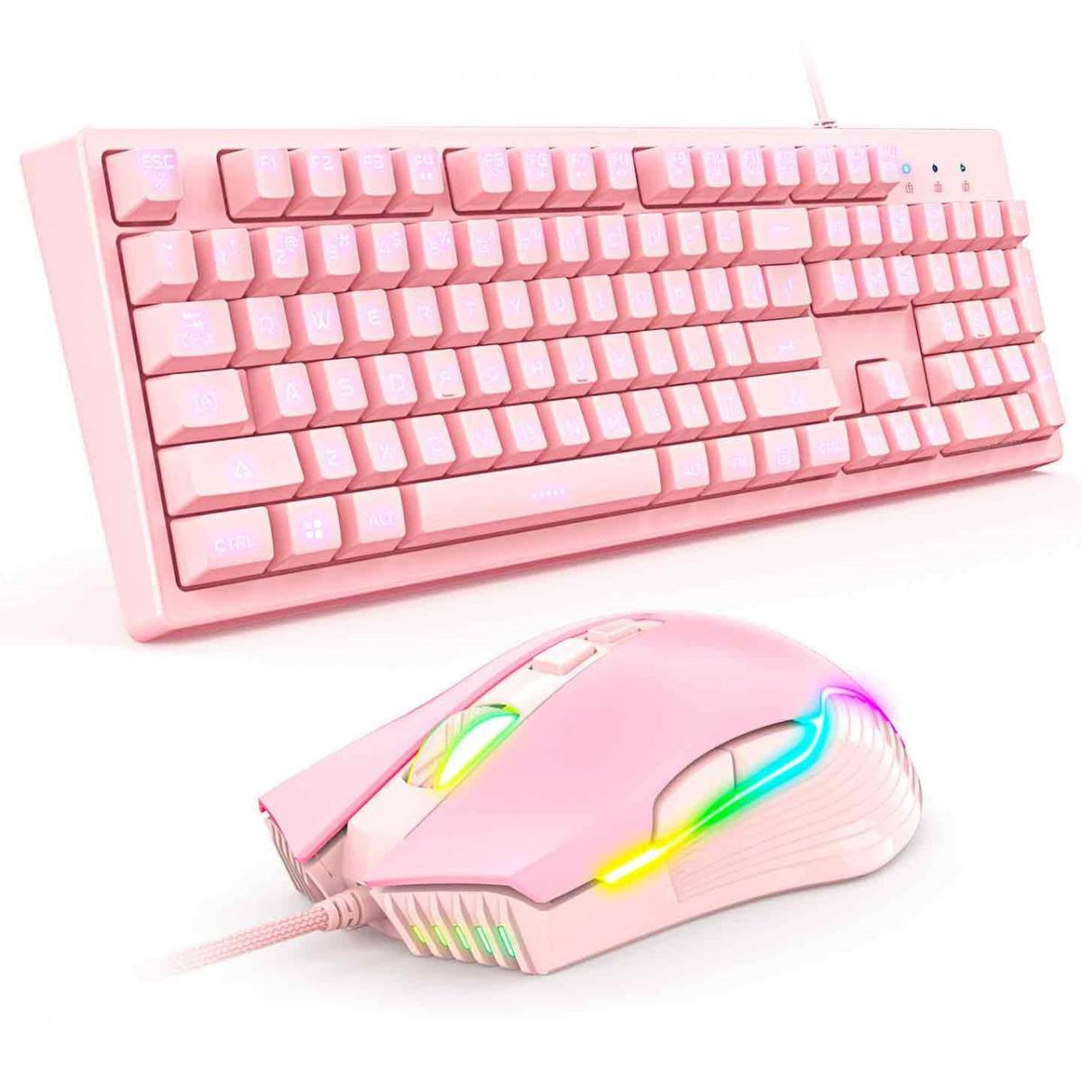 Комплект проводная игровая клавиатура и мышь ONIKUMA G25 CW905, Pink (019277)