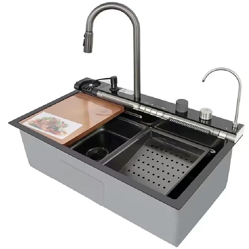 Мойка кухонная многофункциональная MIXXUS MH7546-SET-07 Decor Nano-Black 3.0/0.8 врезная из нержавеющей стали прямоугольная (MX9578) Мойка кухонная многофункциональная MIXXUS MH7546-SET-07 Decor Nano-Black 3.0/0.8 врезная из нержавеющей стали прямоугольная (MX9578)