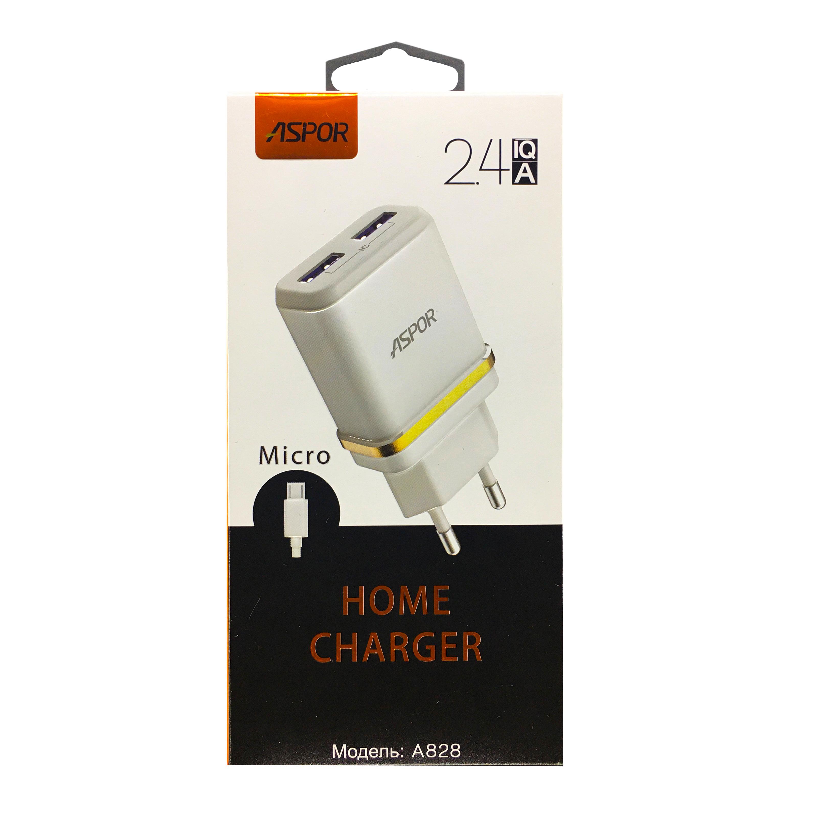 Сетевое зарядное устройство Aspor A828 Eco 2USB/2.4A и USB кабель Micro Белый (925064)